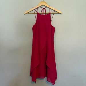 BCBGeneration Magenta Pink Halter Mini Dress Asymmetric Tulip Hem Romantic XS